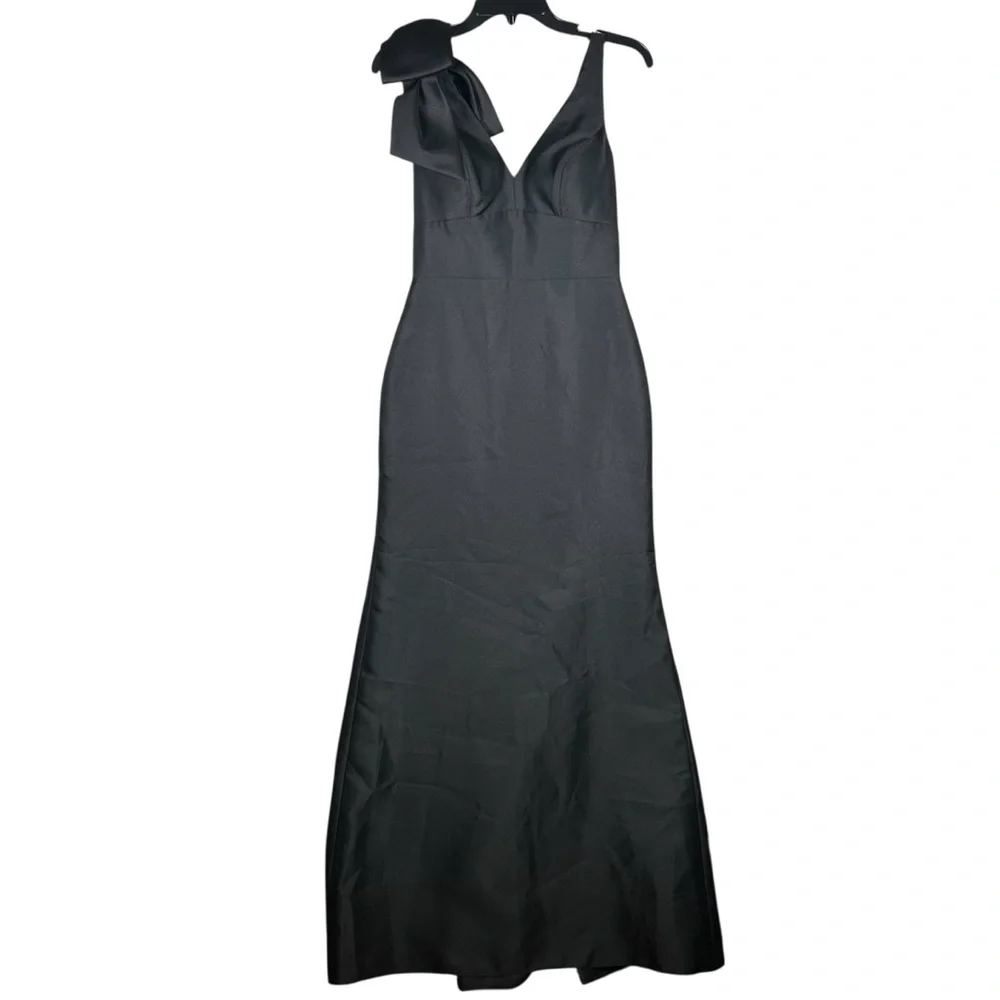 Alfred Sung Black Bow Sleeveless Satin Twill Trumpet Formal Gown Sz 2 $269 D863 - Picture 3 of 10